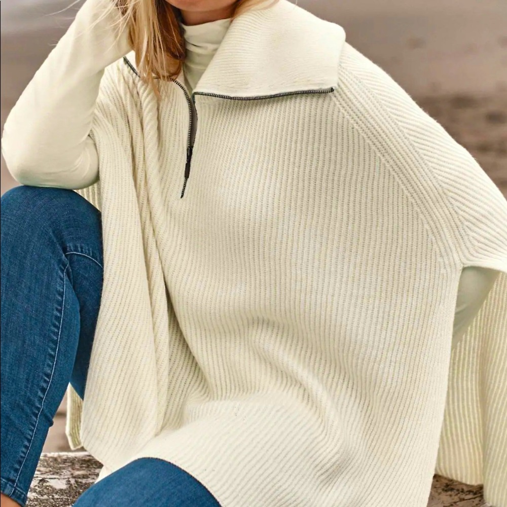J. Jill Cream Knit Poncho with Zipper Detail (NWT)